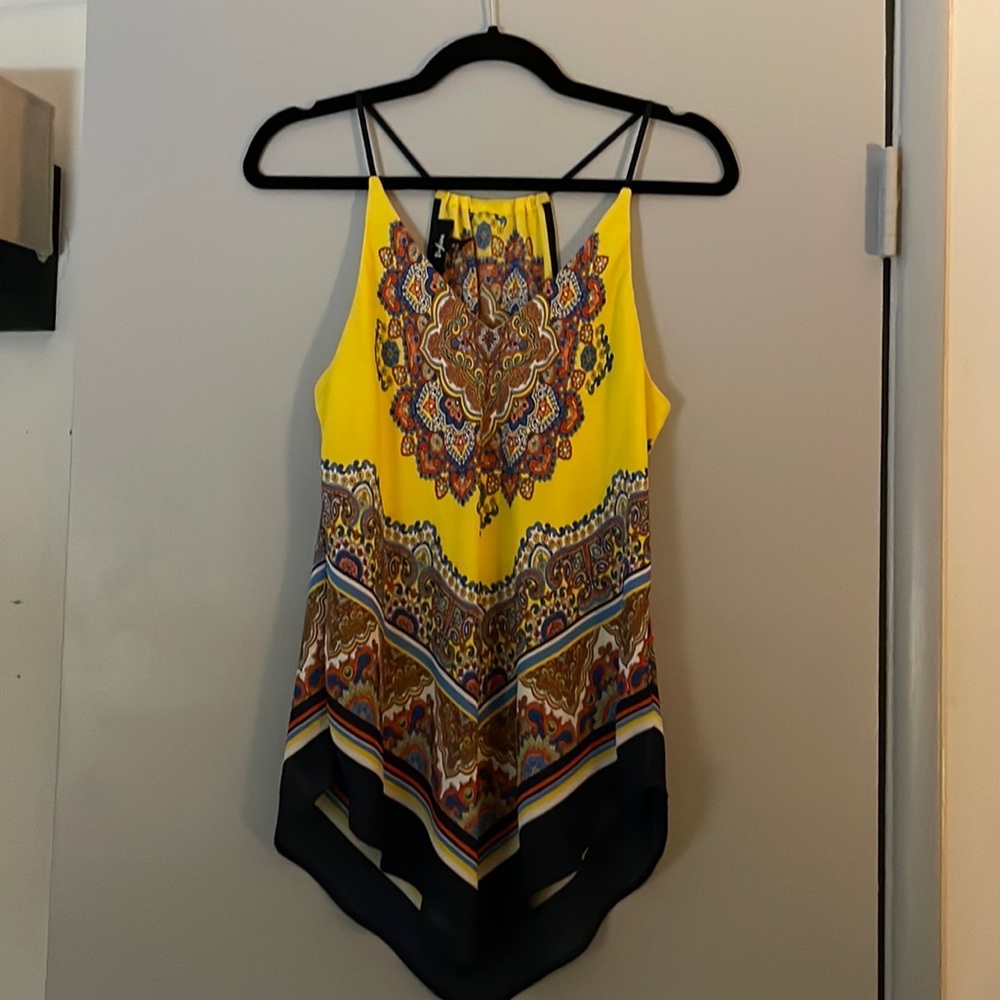 Byline Colorful Print Yellow Sleeveless Top